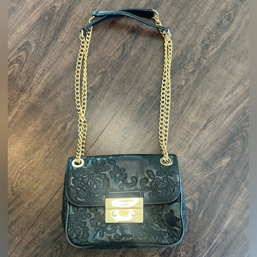 Michael Kors Black and Gold Crossbody Bag with Textured Design